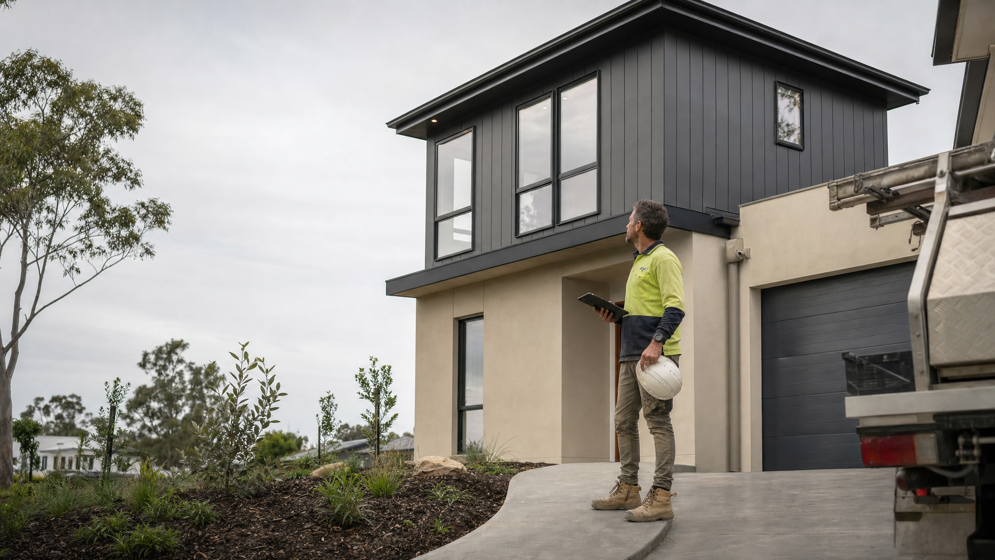Builder reviewing handover cleaning standards before practical completion inspection