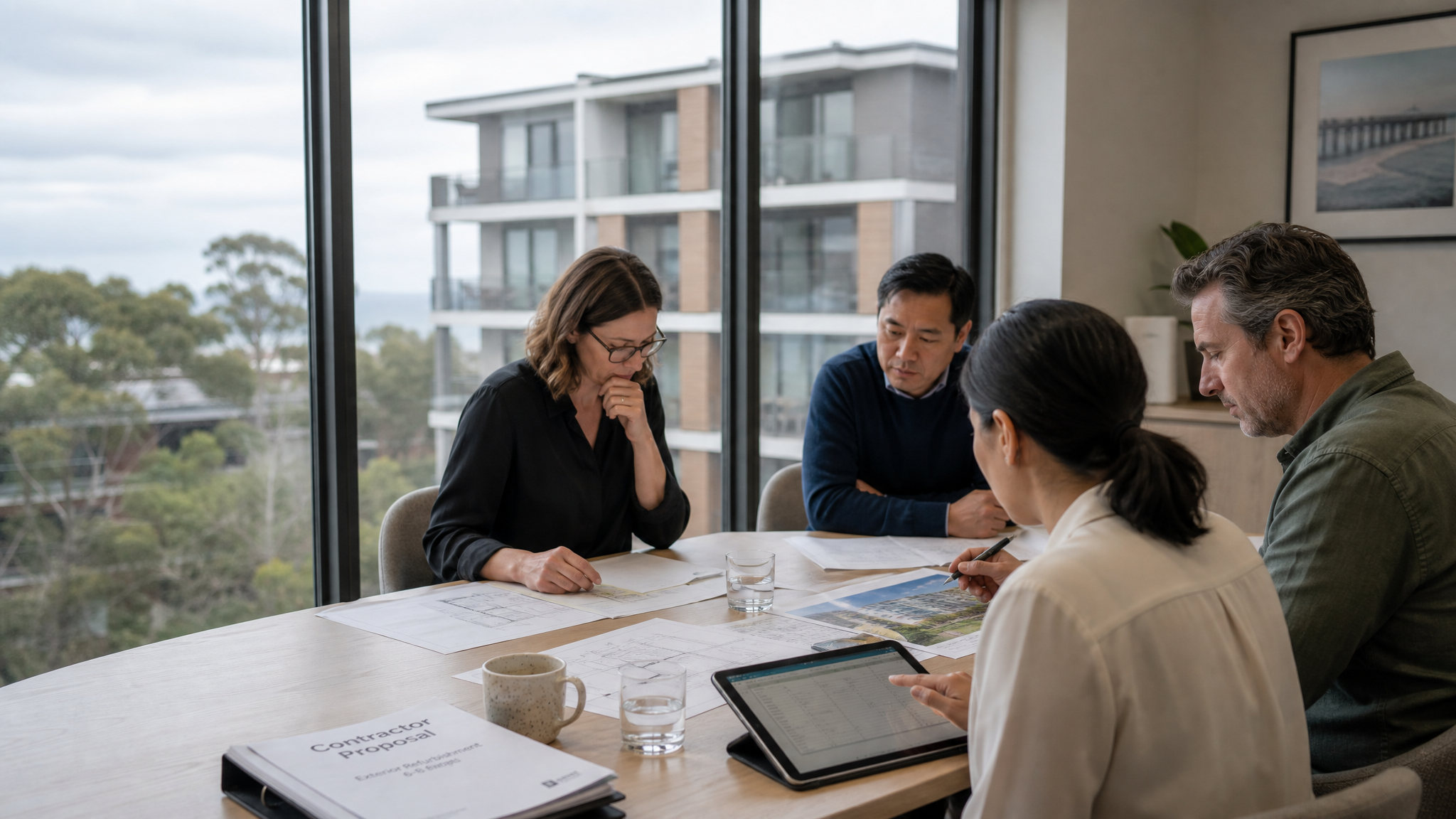 Strata committee reviewing exterior cleaning contractor proposals